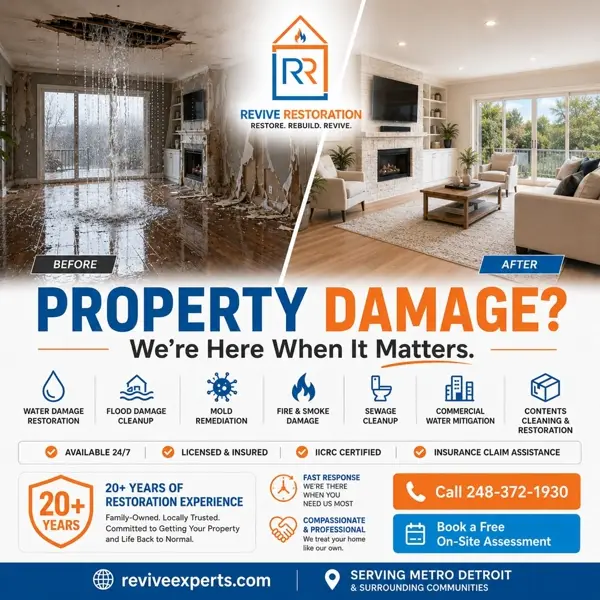 Revive Restoration Instagram post, property damage before and after