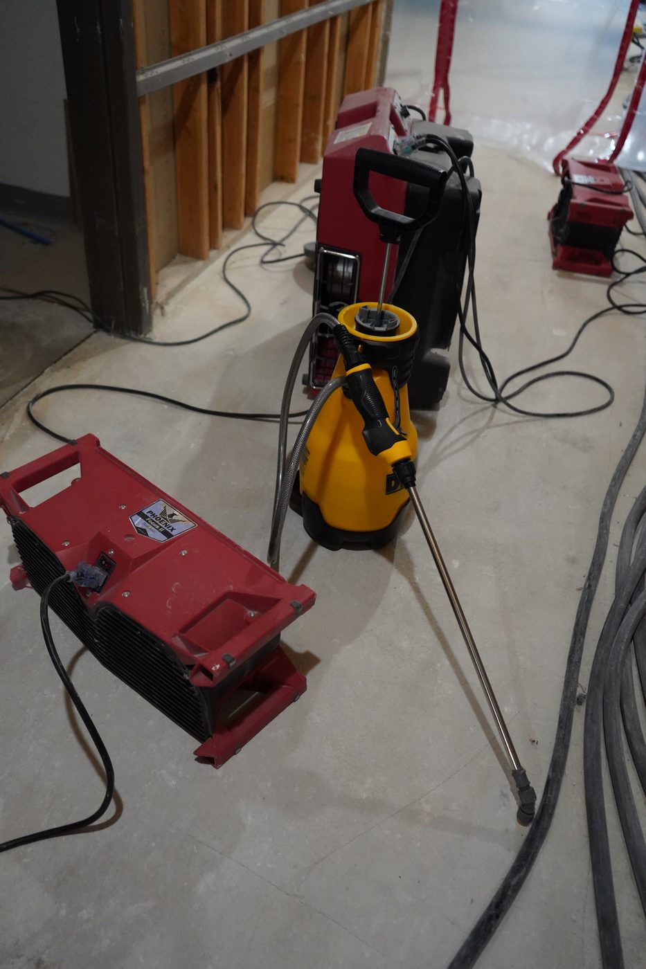 Contents protected, flooring removed, drying active